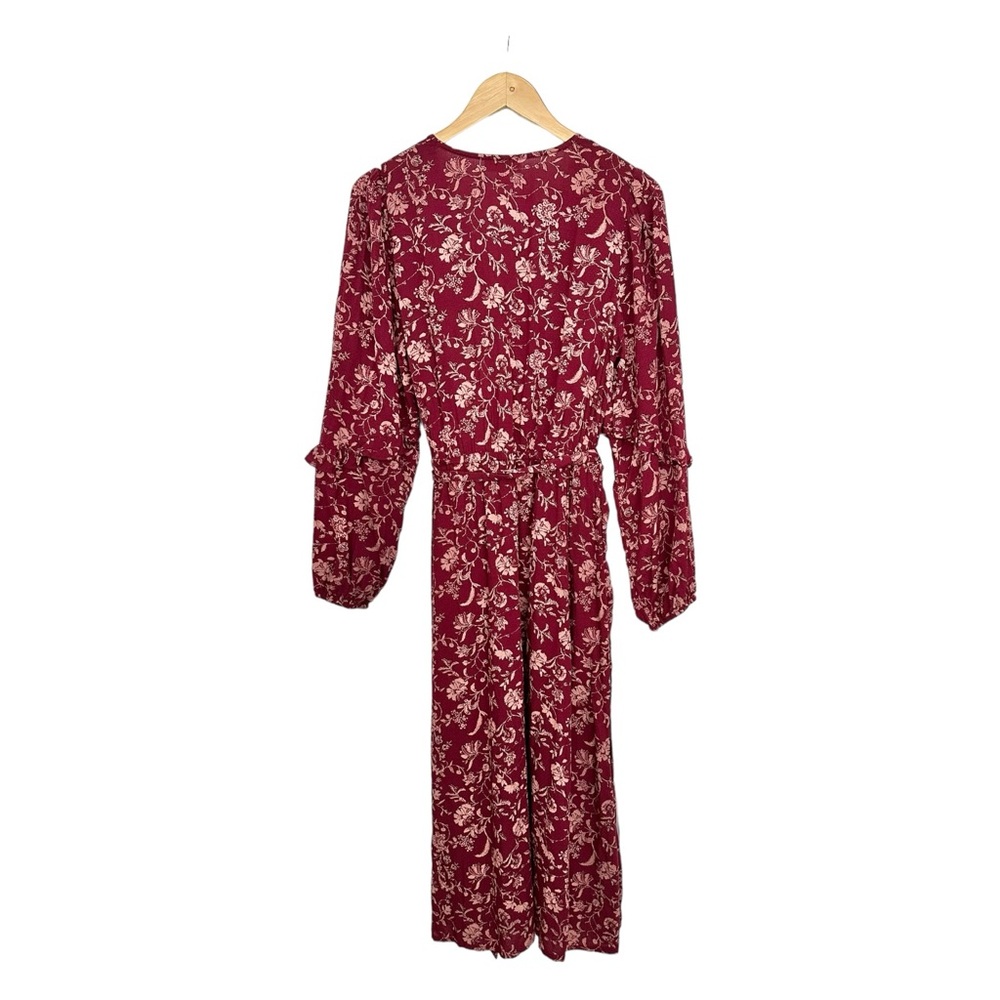 Knox Rose Burgundy Floral Midi Dress Boho Long Sleeve Surplice Neckline Size S - Picture 8 of 15
